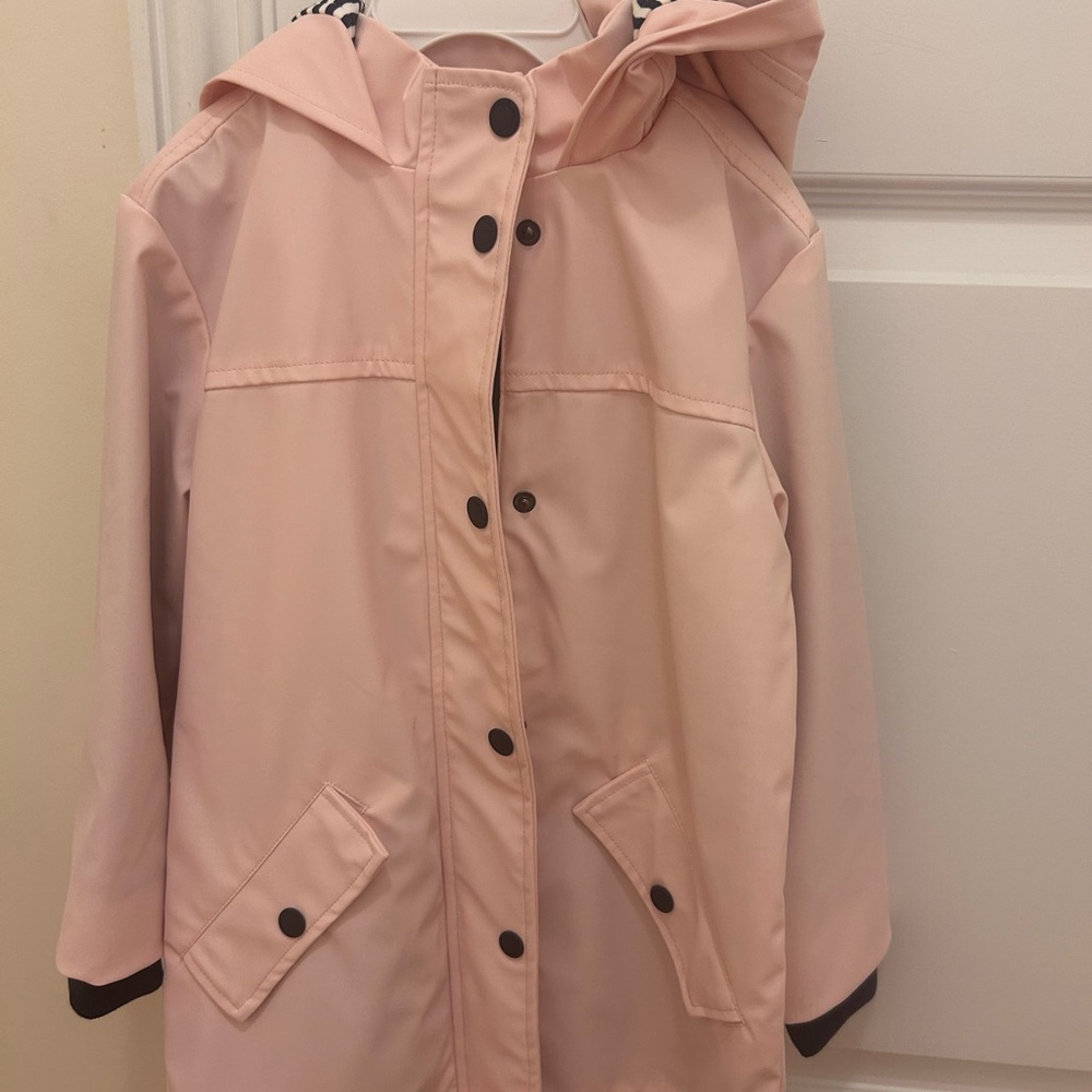 Cadet Rousselle Paris Pink Hooded Raincoat with Black Buttons Size 4T